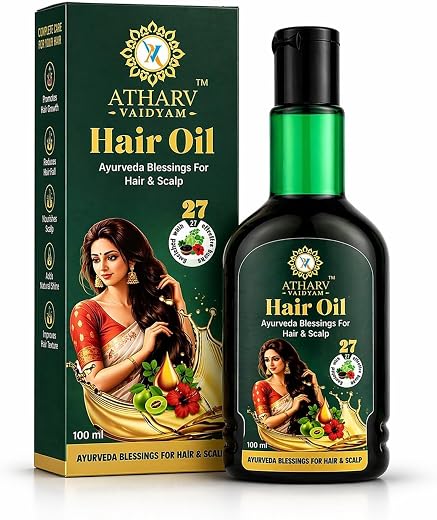 ATHARV VAIDYAM Ayurvedic Hair Oil 100ml | Hair Growth Oil for Hair Fall Control &amp; Dandruff Treatment | Herbal Oil with Aml...