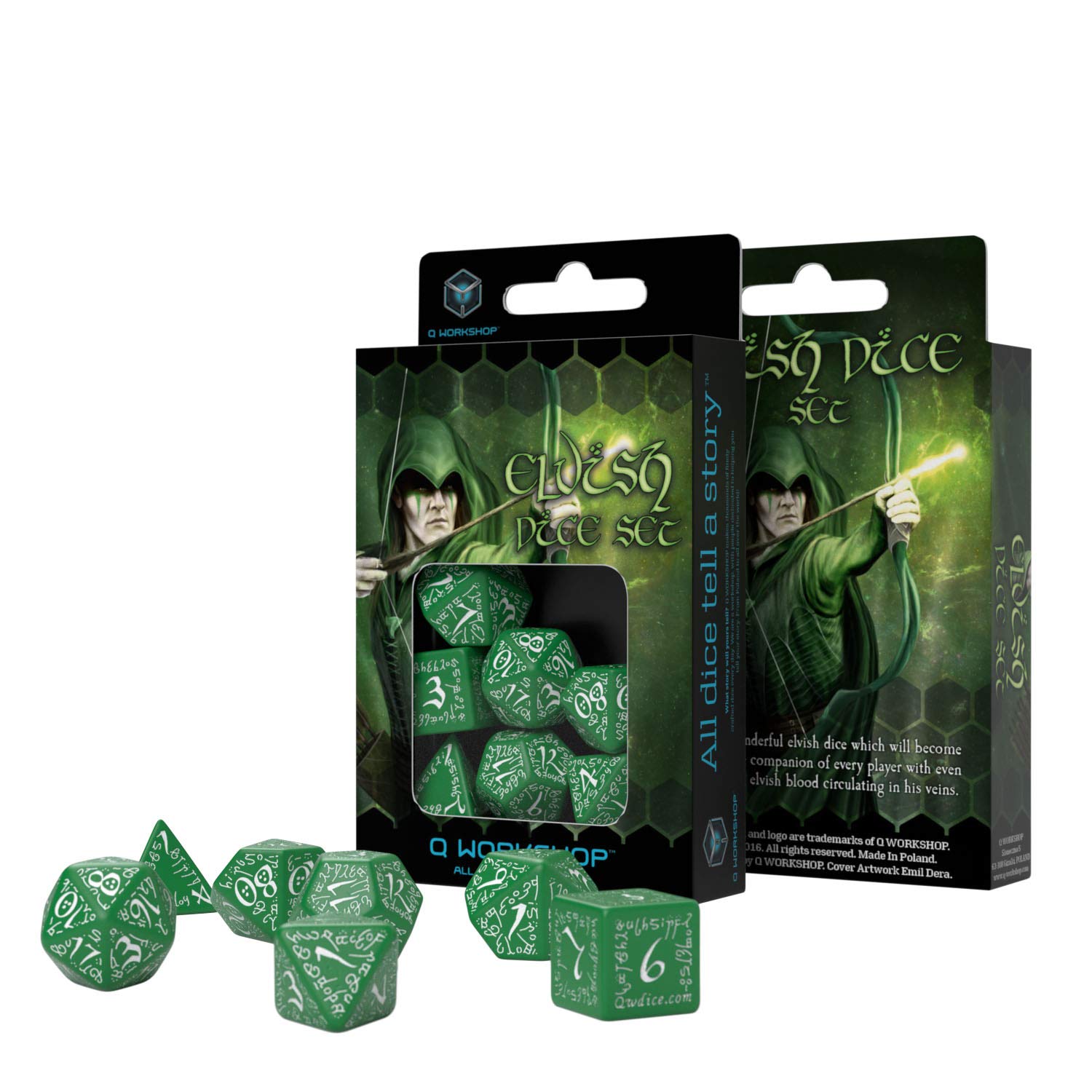 Amazon.com: Q-Workshop Elvish Dice Green and White - Set of 7 Dice