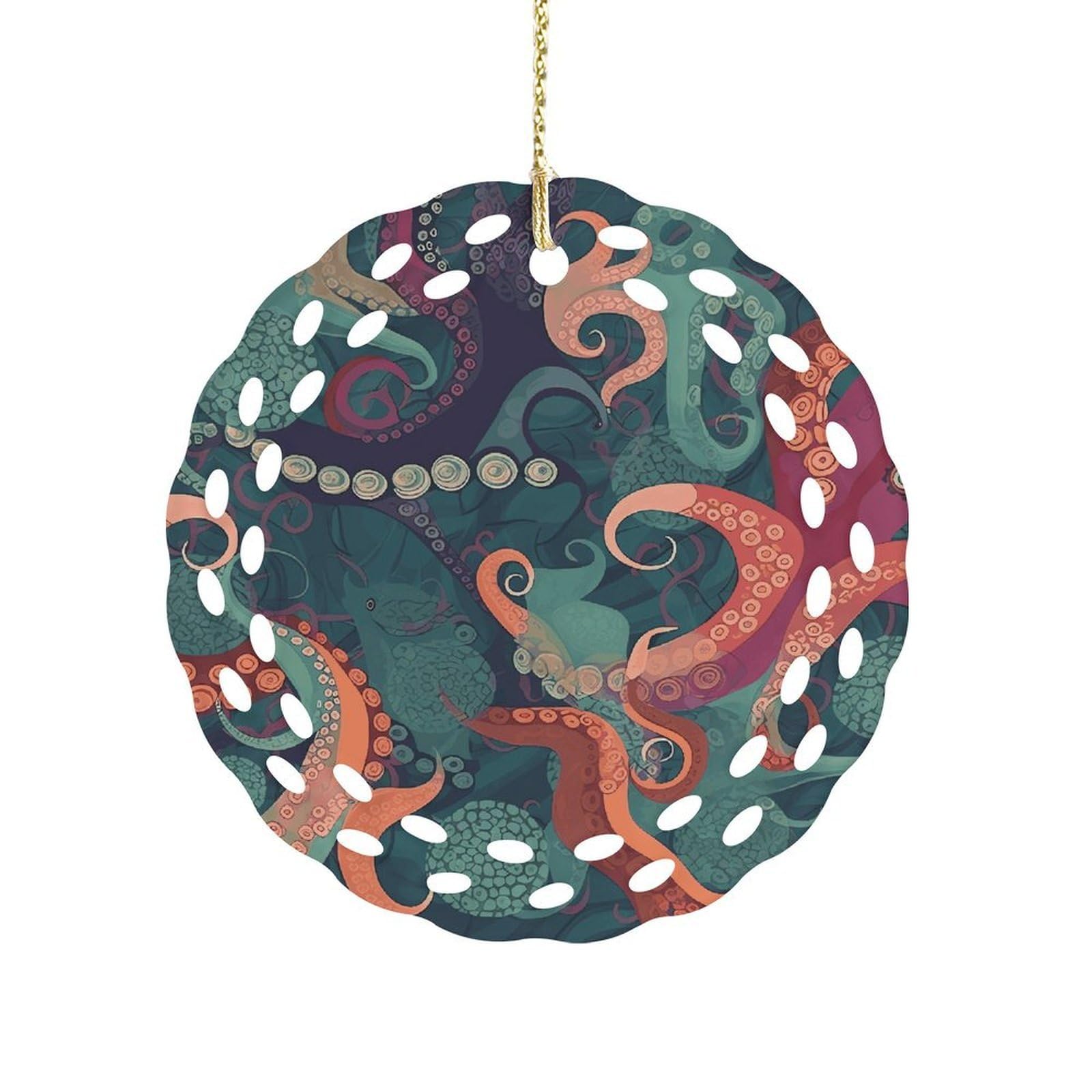 Abstract Octopus Christmas Ornament Holiday Hanging Decoration Xmas Tree Keepsake Personalized Xmas Tree Ornament Round Ceramic Ornaments for Keepsake Gifts Ideas Home Decor