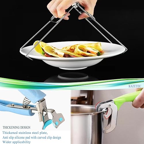 Miniatura 3 de Pinzas para platos calientes, clip de tazón de acero inoxidable, pinzas de cocina, tazón de plato, clip antiquemaduras, paquete de 3