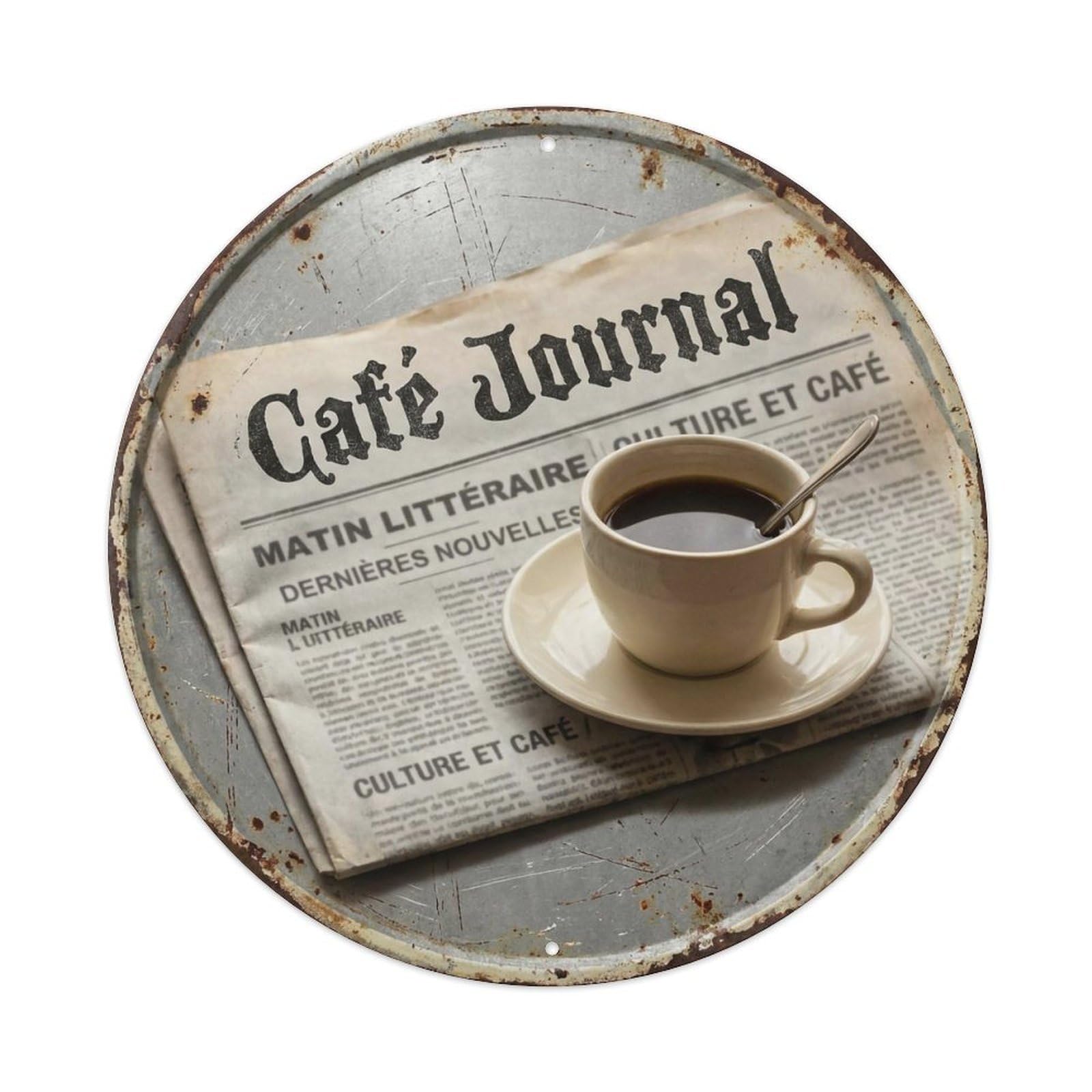 Newspaper Vintage Tavern Cafe Metal Tin Sign Plaque Wall Decor for Cafe, Club, Garden Round Metal Poster 8x8Inch
