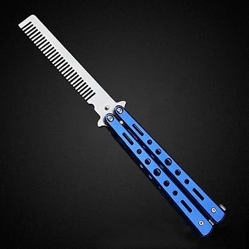 Butterfly Knife Trainning Practice Comb Unsharpened Blade, Valentine's Day present (Blue-Comb)
