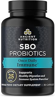 Ancient Nutrition Probióticos para el apoyo inmunológico, probióticos SBO Once Daily con vitamina C y vitamina D, 30 unidades para una digestión saludable y apoyo a la función del sistema inmunológico