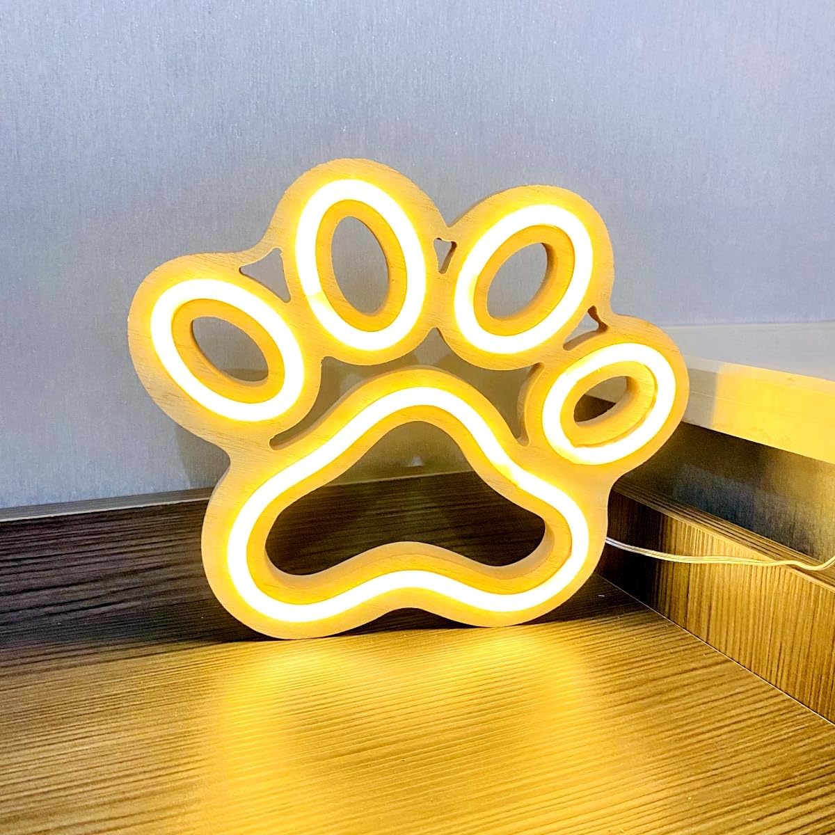 Neon Sign for Wall Decor, Dog Paw Neon Light Sign Battery or Usb Powered, Wooden Dog Paw-Shape Anime Game Neon Lights for Teens Boys Bedroom Wall Decor,Man Cave Gifts(Warm White Dog Paw) - Image 5
