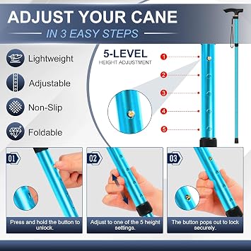supregear Walking Stick - Adjustable Folding Walking Sticks for Women and Men - Lightweight Portable Collapsible Balancing Walking Aid - Travel Walking Cane for Ladies Elderly Adults