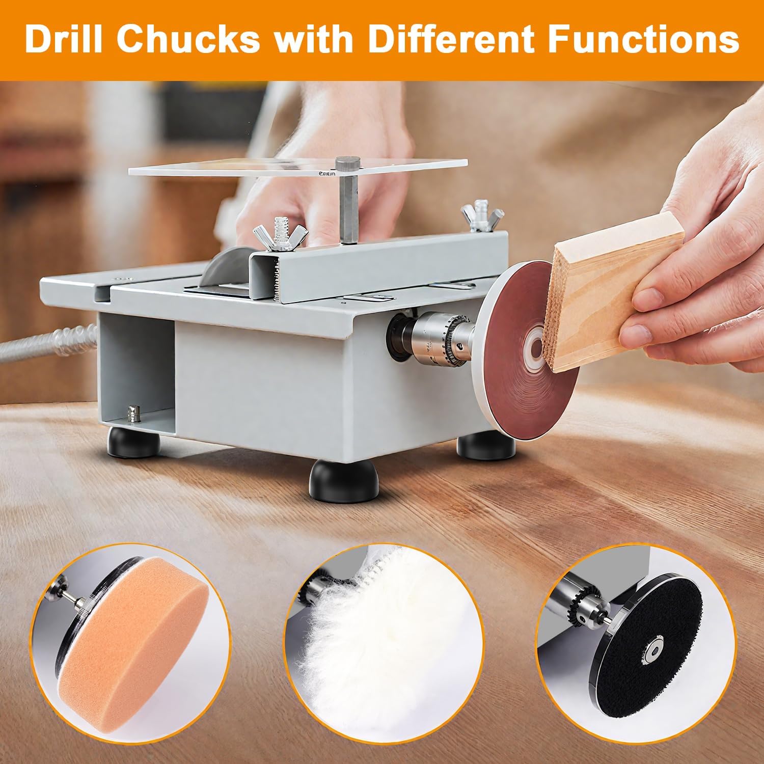 Mini Table Saw, Sinpiode Multi-Functional Desktop Portable Table Saw for Crafts with Adjustable Speed & Angle, All-in-One Cutting, Sanding, Engraving & Drilling Tool for Wood, Acrylic, Plastic, PCB