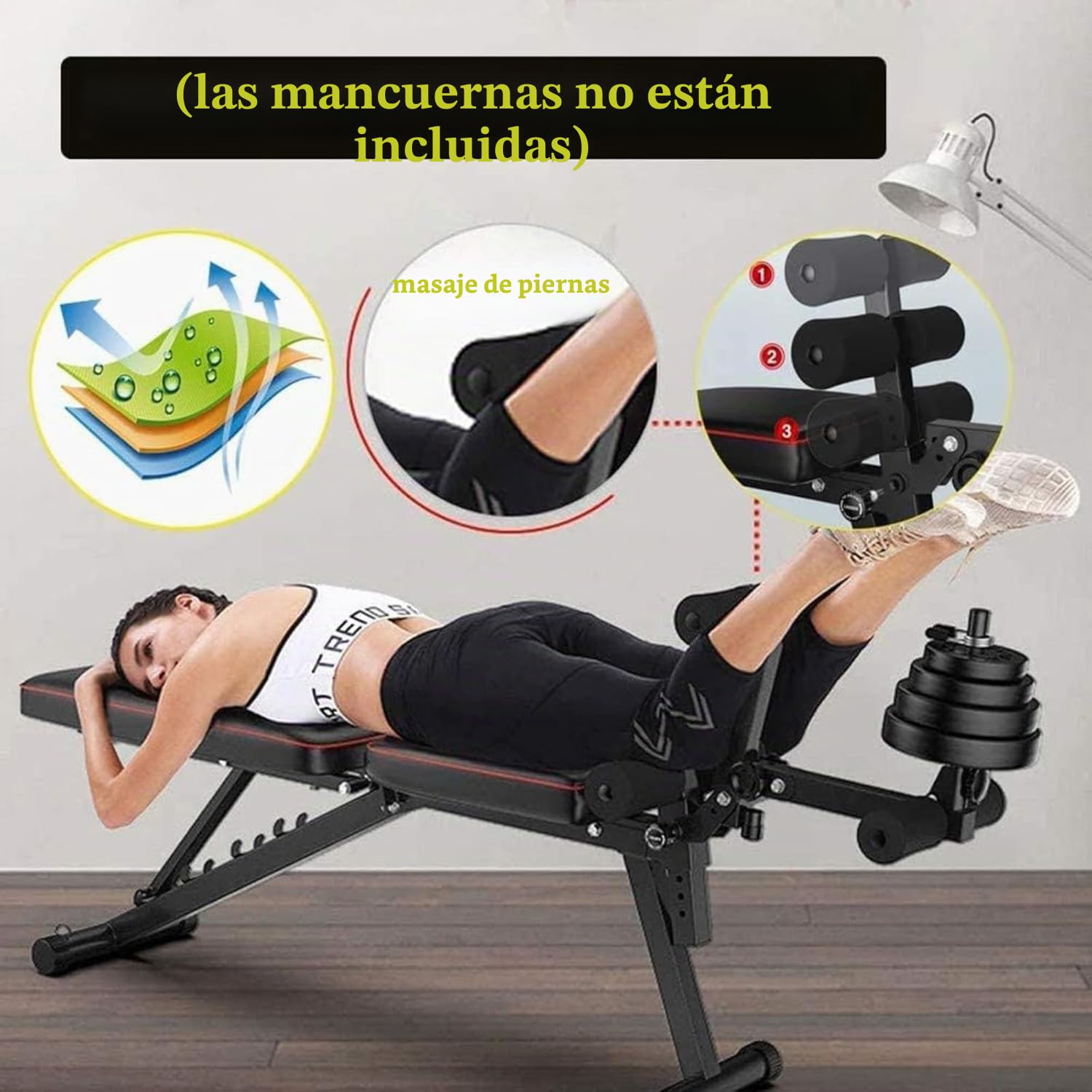 Banco de pesas ajustable con extensión de piernas y máquina de rizos, banco de entrenamiento todo en uno para gimnasio en casa, banco FID de inclinación para entrenamiento de fuerza de cuerpo completo