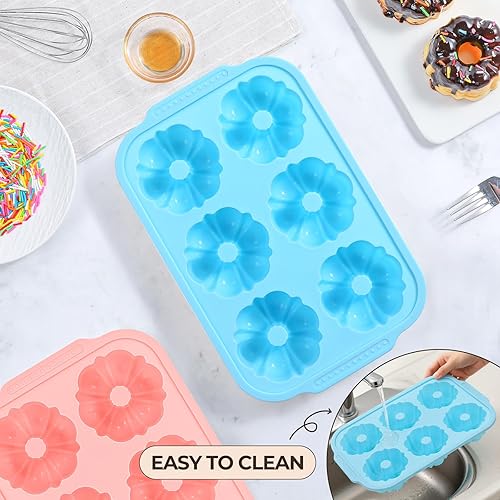 Miniatura 3 de Mini moldes de tubo estriado para hornear con marco reforzado de metal, 2 moldes de silicona de 6 cavidades, molde antiadherente para hornear