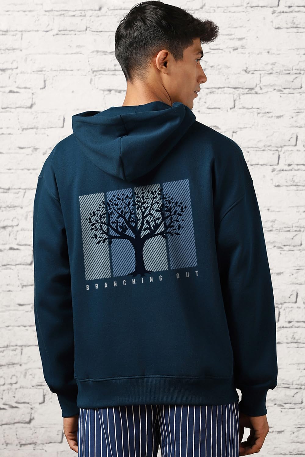 NOBERO Bluza męska z kapturem oversize z nadrukiem graficznym, bawełniany polar, długie rękawy, bluza z kapturem dla mężczyzn