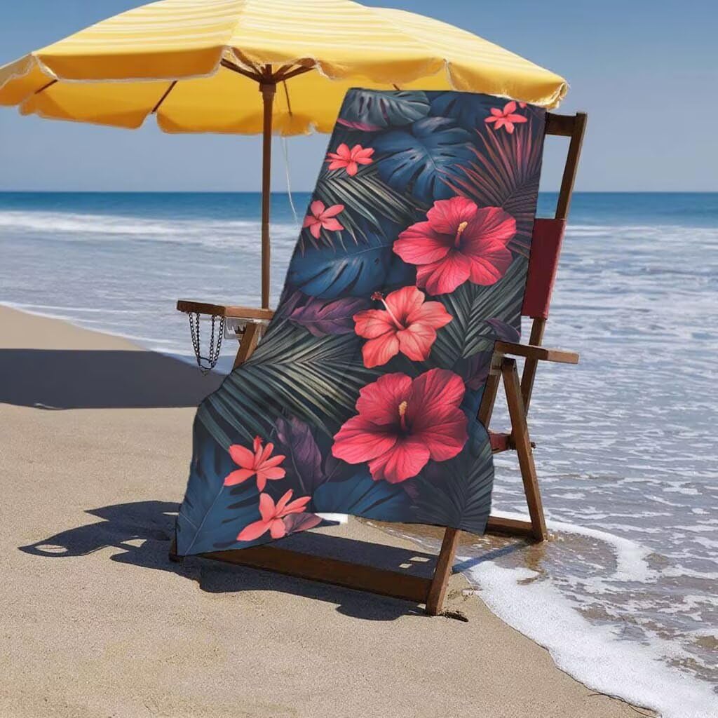Toalla de Playa Grande 220x100cm/35x70cm, Juego de 2 Toalla Microfibra XXL de Antiarena, Toallas Playa Suave Ligera, Absorbente Secado Rápido, Beach Towel Viaje Yoga, Regalo Mujer Hombre (Flor) F-49