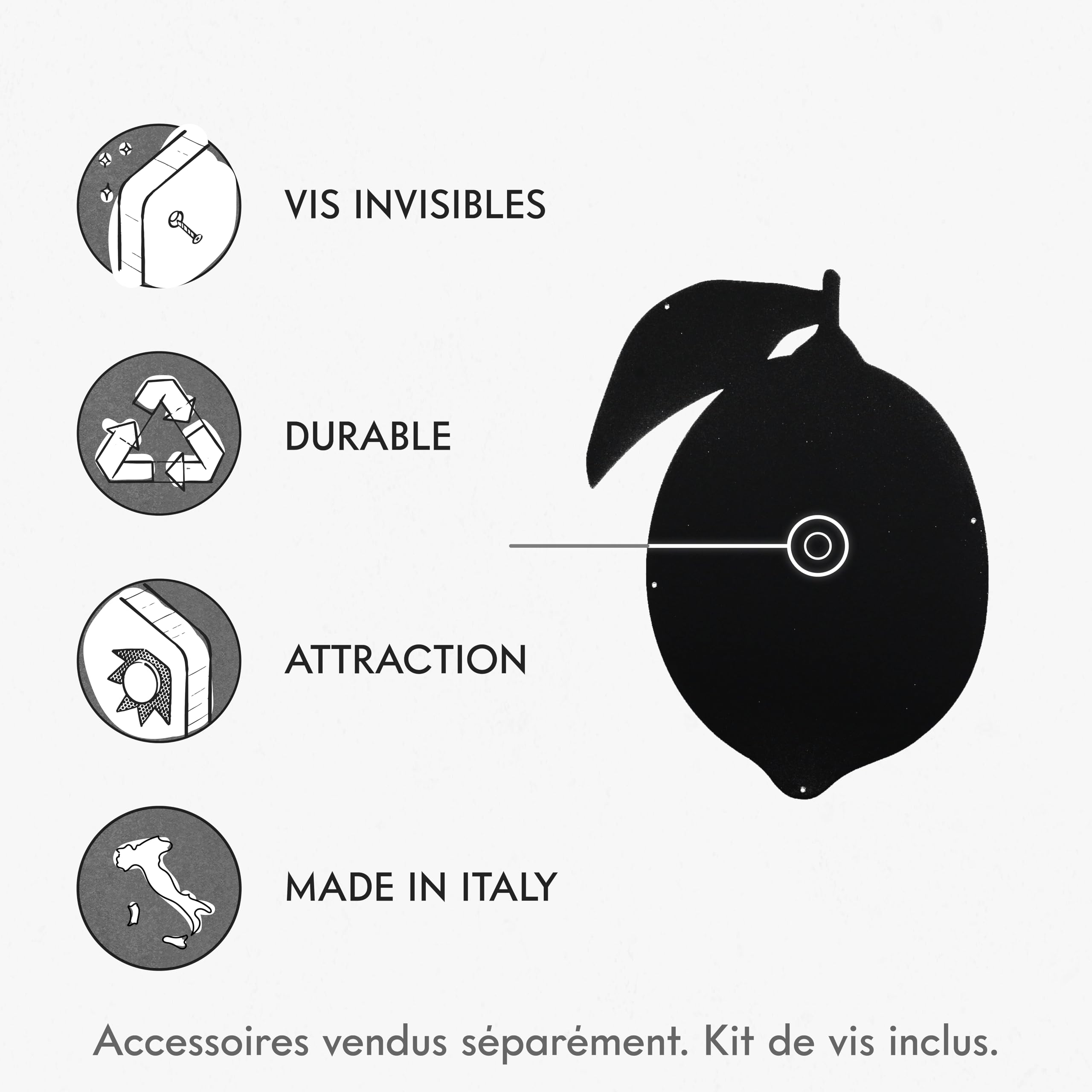 KalaMitica - Tableau magnétique mural - inscriptible et effaçable avec craies - Citron - Noir Anthracite - 56 x 38 cm