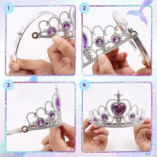 Miniatura 3 de Juego de 4 collares con dije de corona de sirena para niña de cumpleaños, suministros de decoración de fiesta de cumpleaños bajo el mar, tiara para