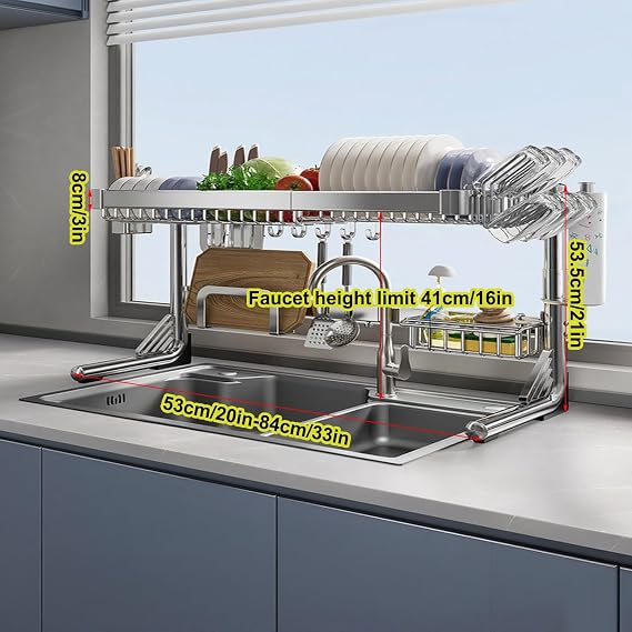 Escurridor De Platos Para Fregadero Multifunction Dish Storage Rack Space Saver Expandable Sink Side Dish Drain Rack Desktop Drain Rack(Silver,Single-layer full set)