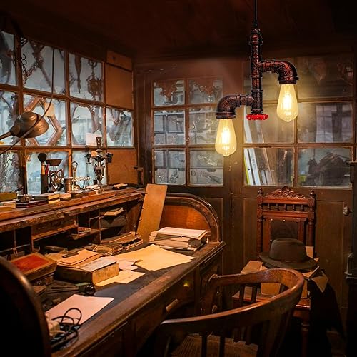 Miniatura 6 de Kawell Lámparas colgantes vintage, lámpara de techo industrial retro, lámpara de techo creativa de tubería de agua, lámparas colgantes Art Deco