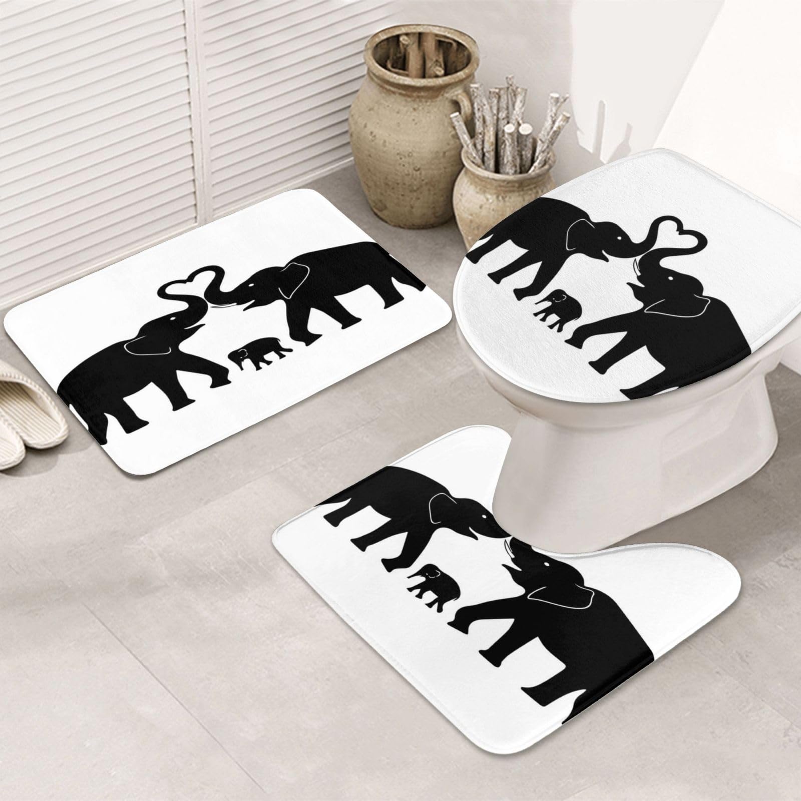 Tapis de bain absorbant BONDIJ Elephants en peluche durable avec dossier antidérapant