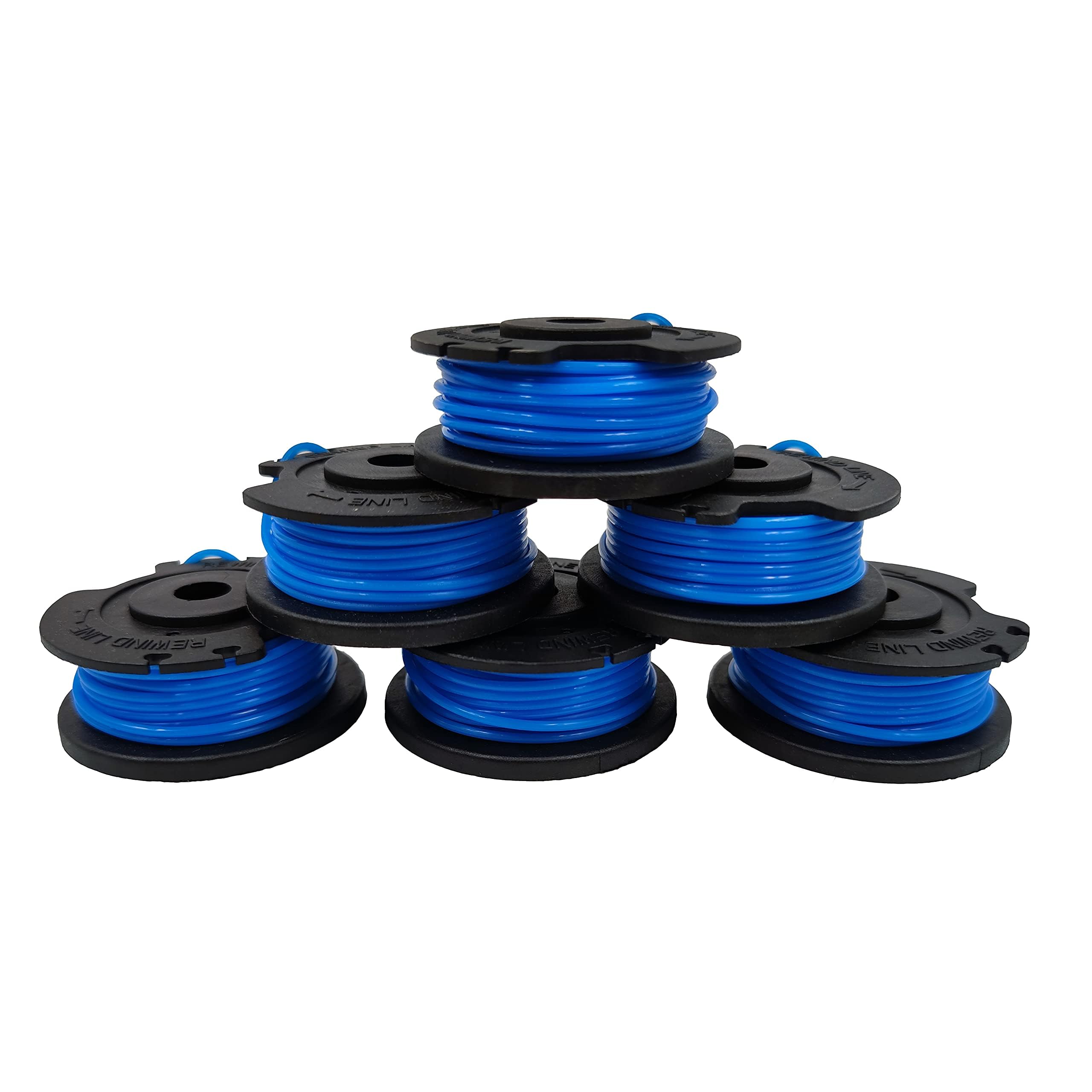 Hsthe Sea Blue 6 Pack Strimmer Spool For Greenworks Lawn Trimmer Line Replacement Part, Diameter 1.65Mm(0.065"), Apply To 24V 40V Greenworks Series Cordless Trimmers
