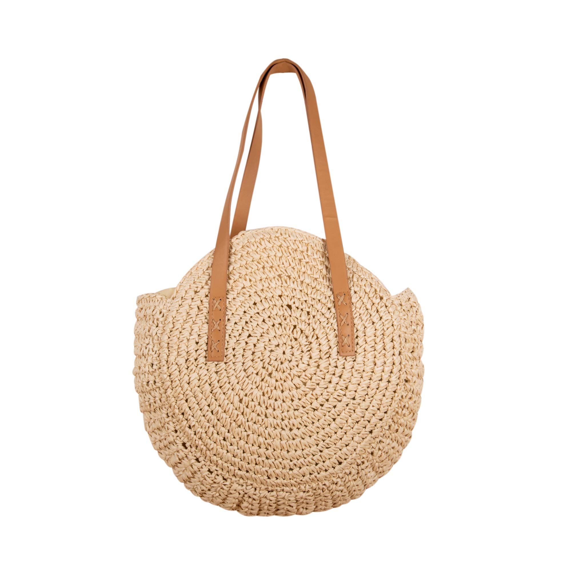ShopINess Bolso de Rafia Redondo para Mujer Bolso Bohemio Bolso de Paja de Hombro para Uso Diario Viajes Playa