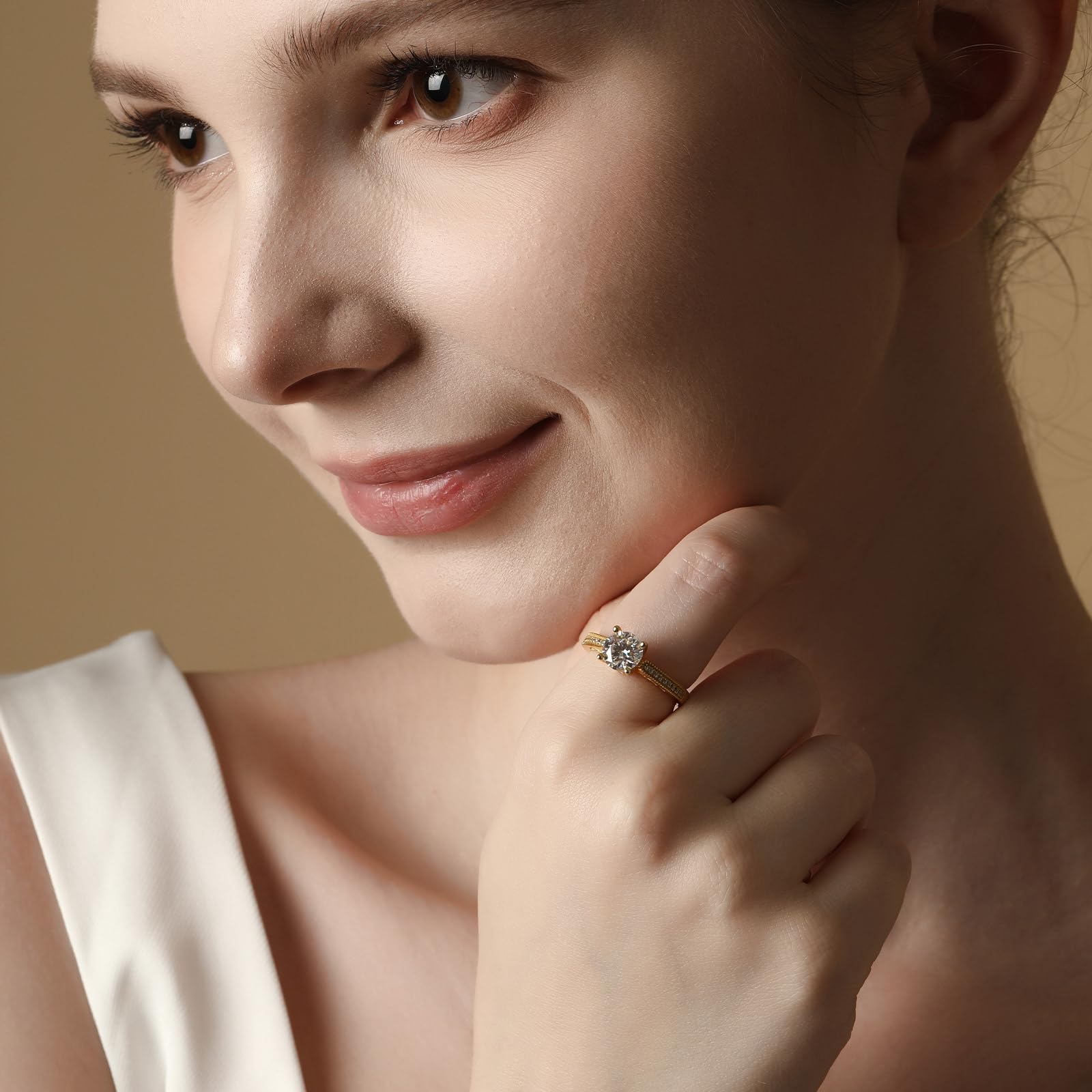 Jeulia Damen-Ring aus Sterlingsilber: Zirkonia vergoldet, Verlobungsring, Diamant-Bandring für Frauen und Mädchen, Ring, Partyschmuck, personalisiertes Jubiläumsgeschenk