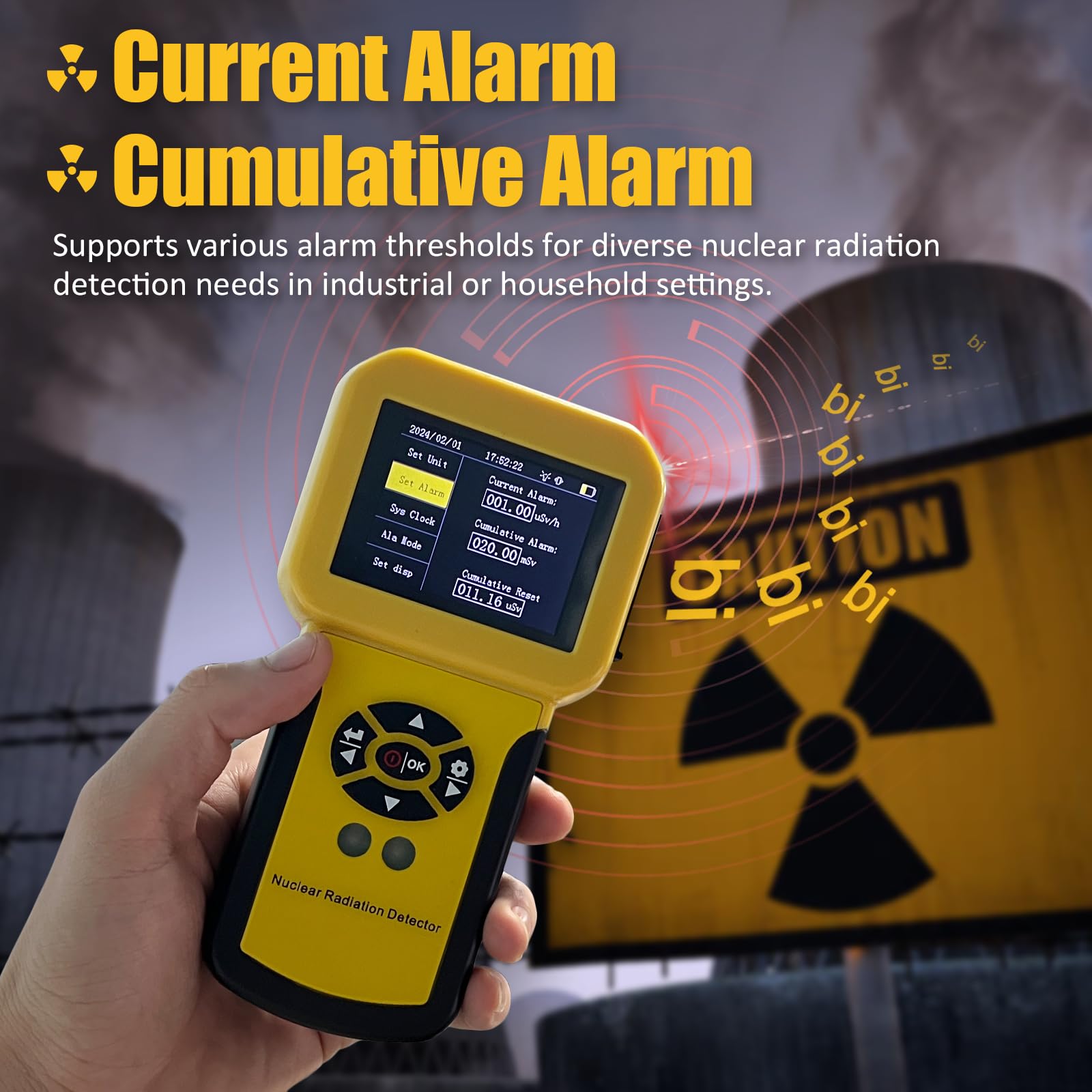 Nuclear Radiation Meter Geiger Counter, BTMETER Radioactive Detector Detect Beta Gamma X-Ray CPM Level w/Alarm, Handheld Radiation Dosimeter LCD Display BT-886A — Amazon image 5