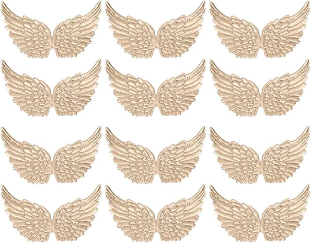 NUOBESTY 12PCS Angel Wings Fabric Wings Patches for DIY Crafts Hair Accessories (Golden)