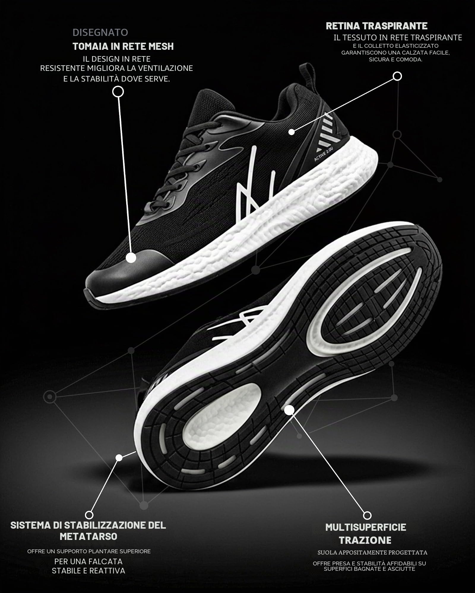 Rete Traspirante 3D Scarpe Running Uomo Corsa Palestra Leggere