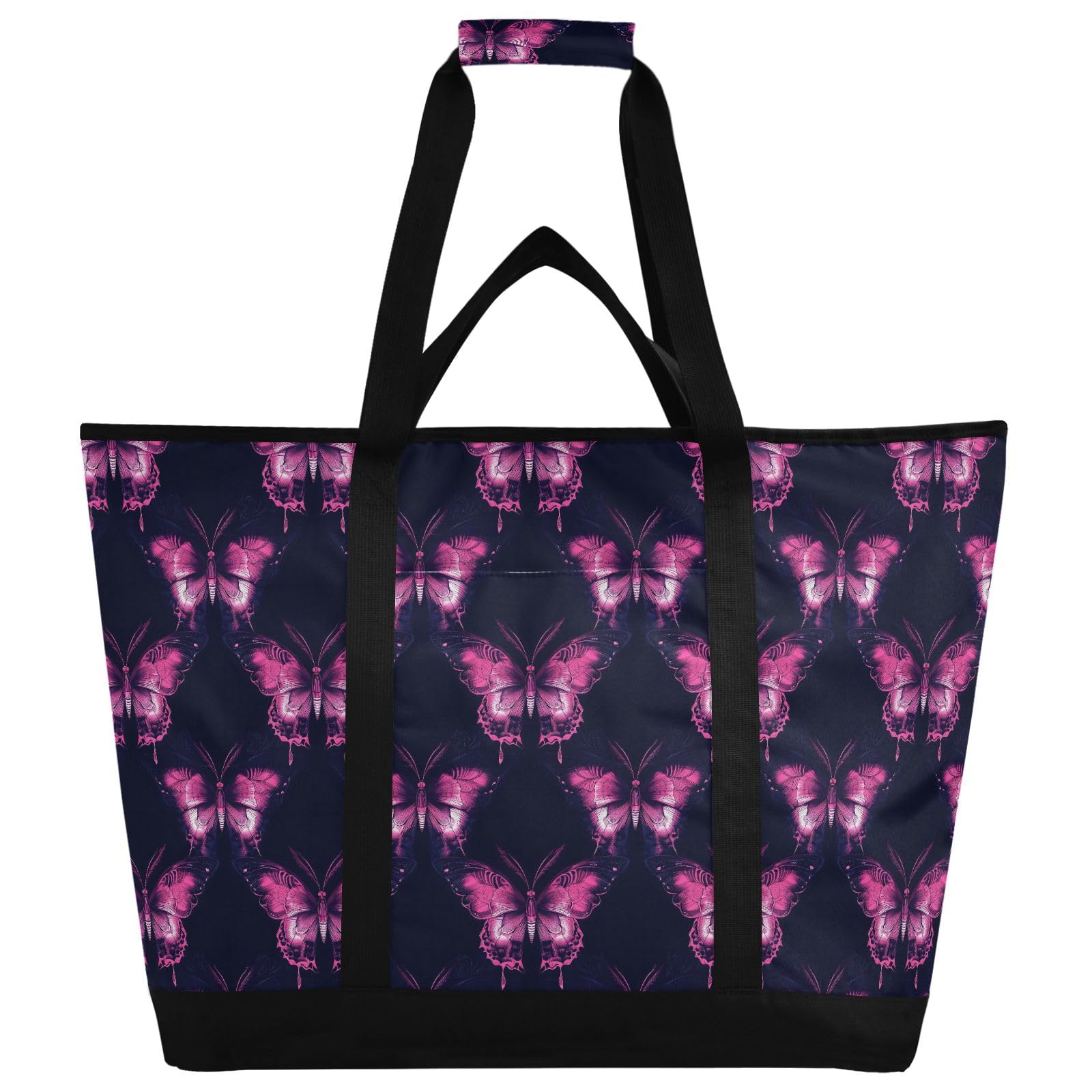 Borsa termica termica a forma di farfalla, rosa fluo, riutilizzabile, con cerniera, grande, per viaggi o campeggio