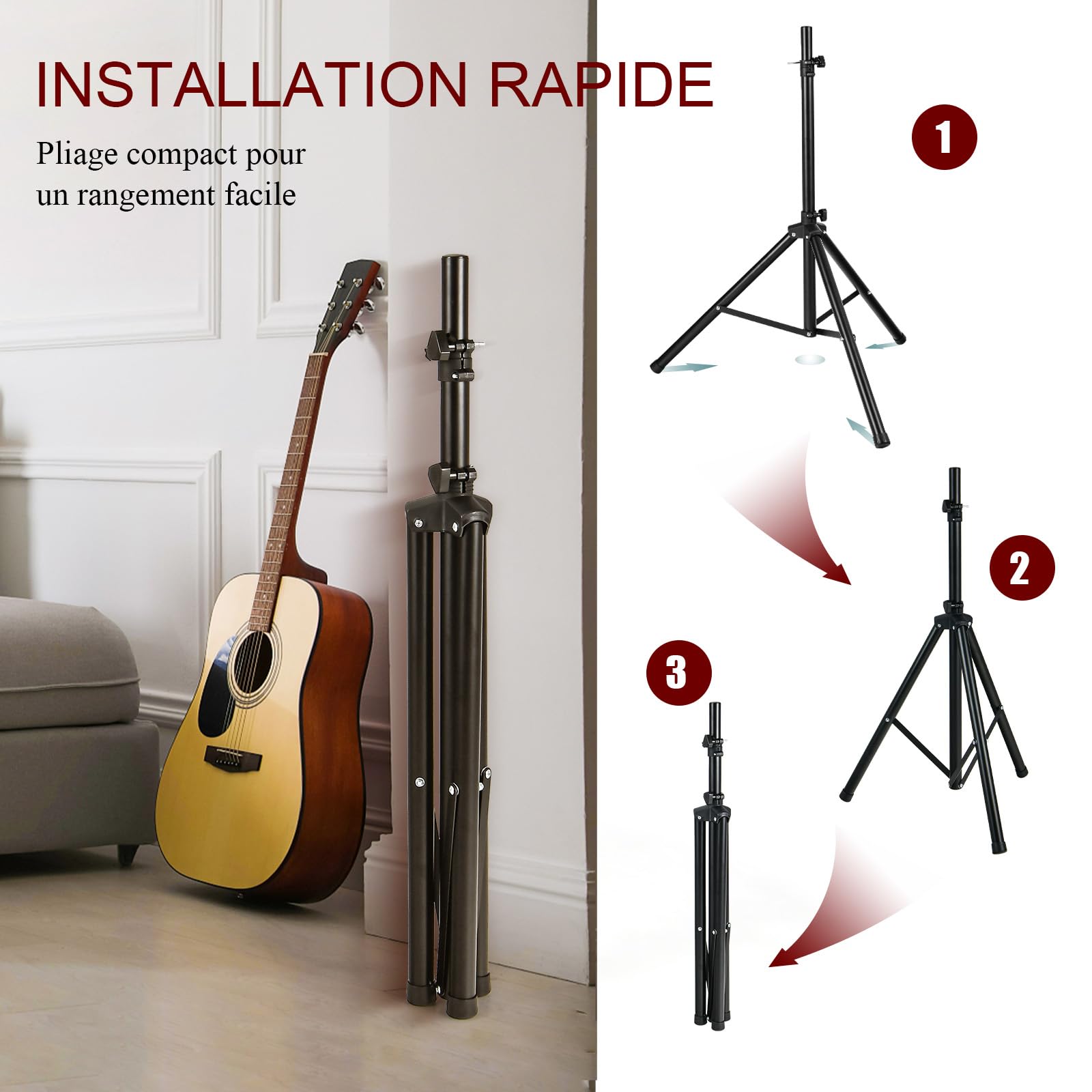 SOARS Pied Enceinte Universel sur Pied Stable, Support Enceinte Réglable en Hauteur de 122 à 186 CM, Charge Maximale 50 KG, pour Salle de Musique, Salle de Conférence, Home Cinéma, Noir