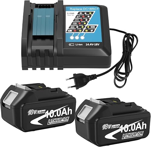 2Pack Batteries 18V 10Ah pour Makita & Chargeur Rapide 3A DC18RC 