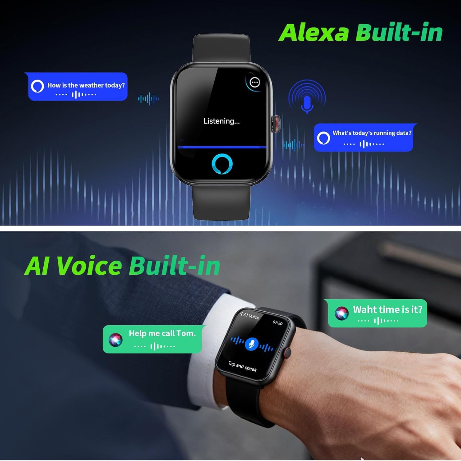 Smartwatch Herren Damen, 1,91" AMOLED Smart Watch mit Alexa & Telefonfunktion, 30 Tage Akku, 108+ Sportmodi Fitnessuhr mit Herzfrequenz/Schlafmonitor, IP68 Wasserdicht Pulsuhr für Samsung/iOS/Android