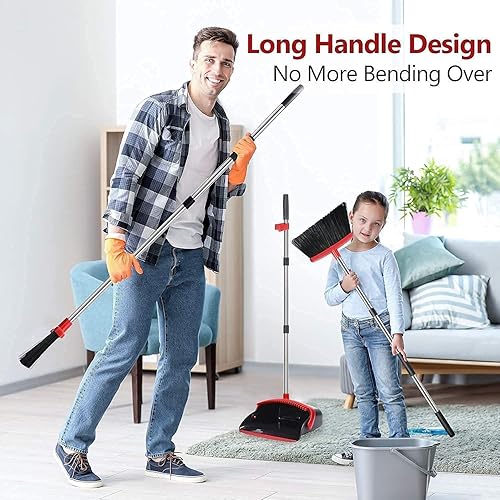 Miniatura 7 de Aifacay Juego de escoba y trapeador, juego de fregona y cubeta y escoba para limpieza del suelo del hogar con 8 almohadillas de microfibra de mango