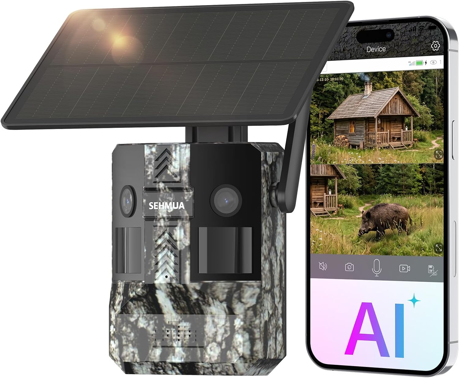SEHMUA Dual Lens Trail Camera 180° View, AI Animal ID 4G LTE Cellular Trail Camera, 0.1s Trigger Real-Time Alert 24MP 2K Live Game Cameras with Night Vision Motion Activated Waterproof IP66 Trail Cam