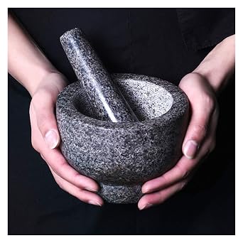 Mortar and Pestle Set Slip Scratch Resistant Bottom Heavy Duty Unpolished Granite Guacamole Bowl Kitchen Spices Pesto Grinder