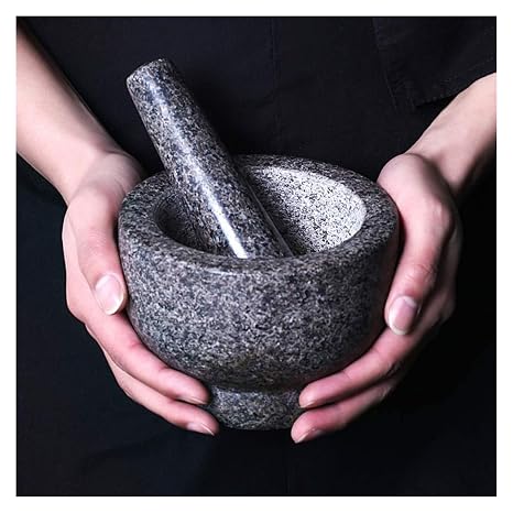 Mortar and Pestle Set Slip Scratch Resistant Bottom Heavy Duty Unpolished Granite Guacamole Bowl Kitchen Spices Pesto Grinder