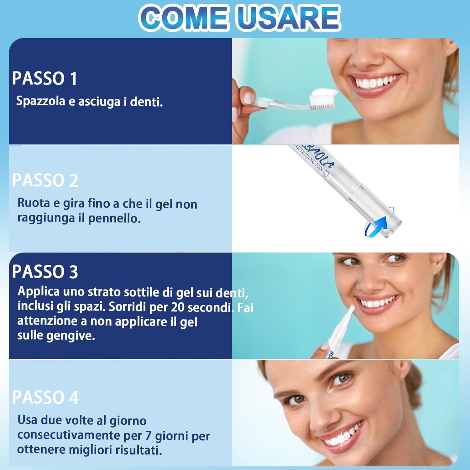 Penna Sbiancante Denti(4 Penna), Kit Sbiancante Denti Immediato, Gel Sbiancante Denti, Effetto Sbiancante Immediato, Efficace che Rimuove Macchie e Ingiallimento, Facile da Usare