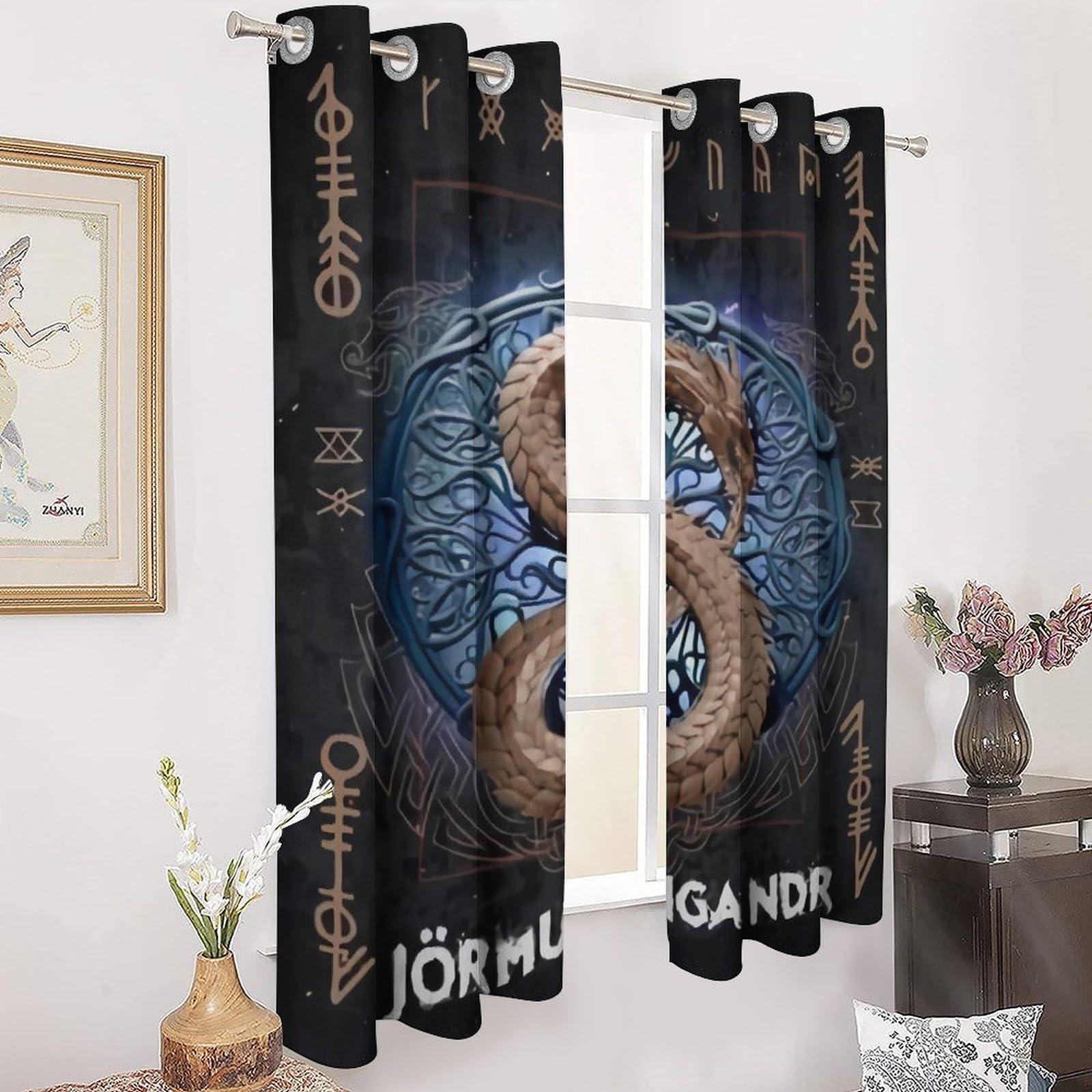 Rideaux occultants scandinaves Jormungandr pour chambre et salon mythologique