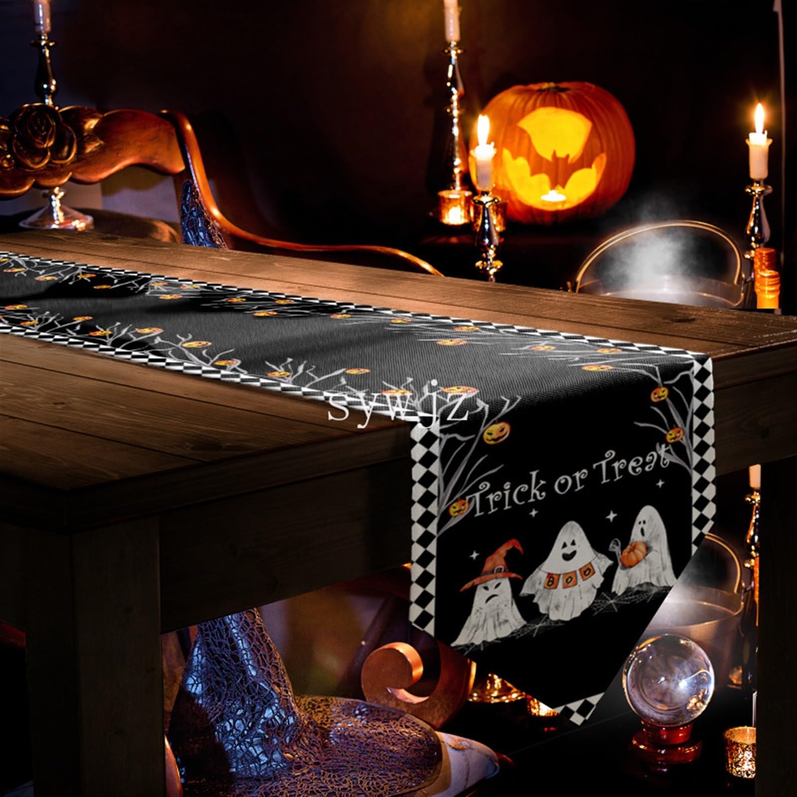 Bieżnik Na Halloween W Kształcie Dyni, Lniany Bieżnik Na Stół Wzór Pająka Prezent Świąteczny Strona Główna Przyjęcie Świąteczne Mata Na Stół Dekoracje Ślubne Wystrój stołu(12,200x33cm)