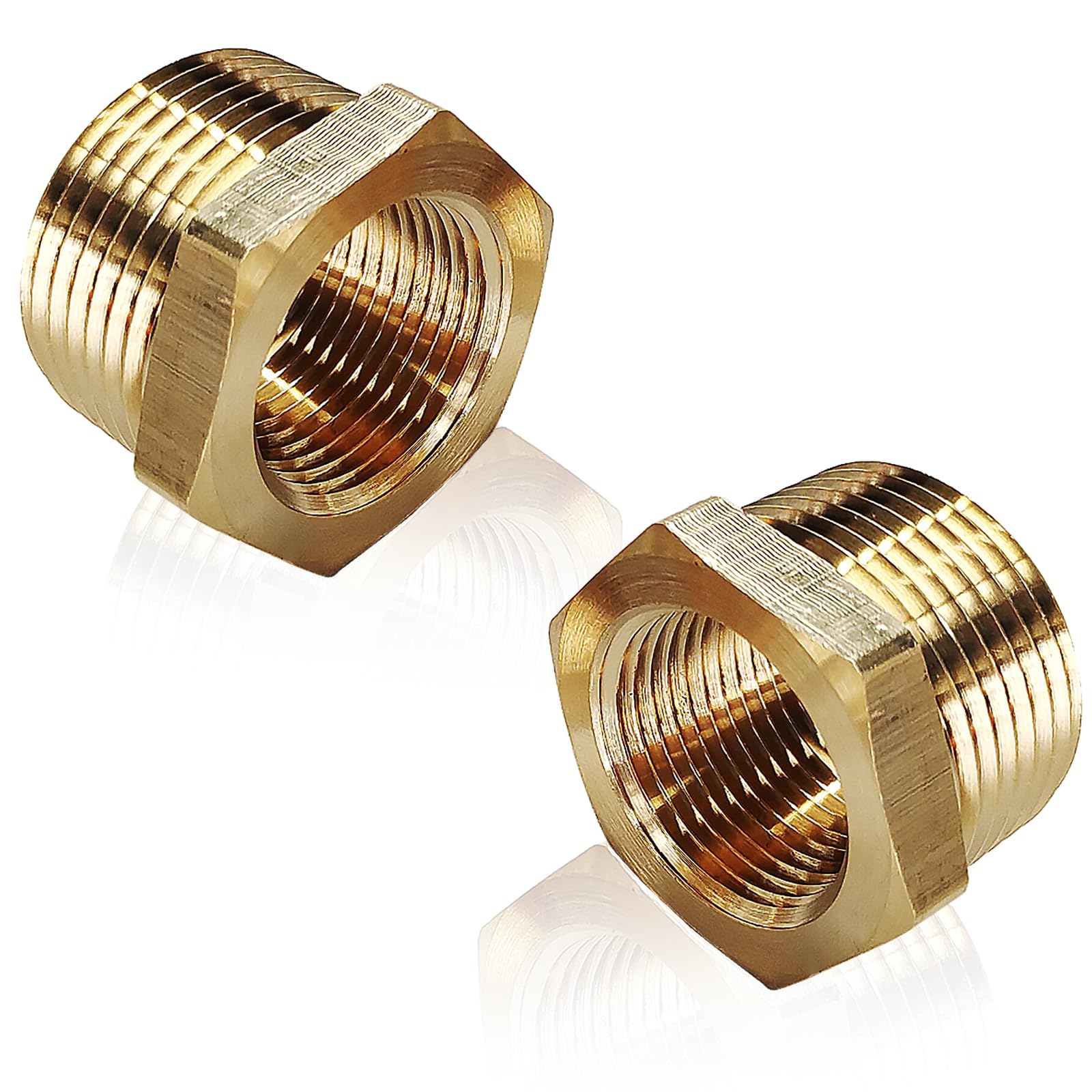 2 Pcs Brass Bushing 1" Male to 3/4" Female, 1" to 3/4" NPT Adapter Hex Brass Reducing Pipe Adapter Fitting Pipe Hose Tube Adapter Convert