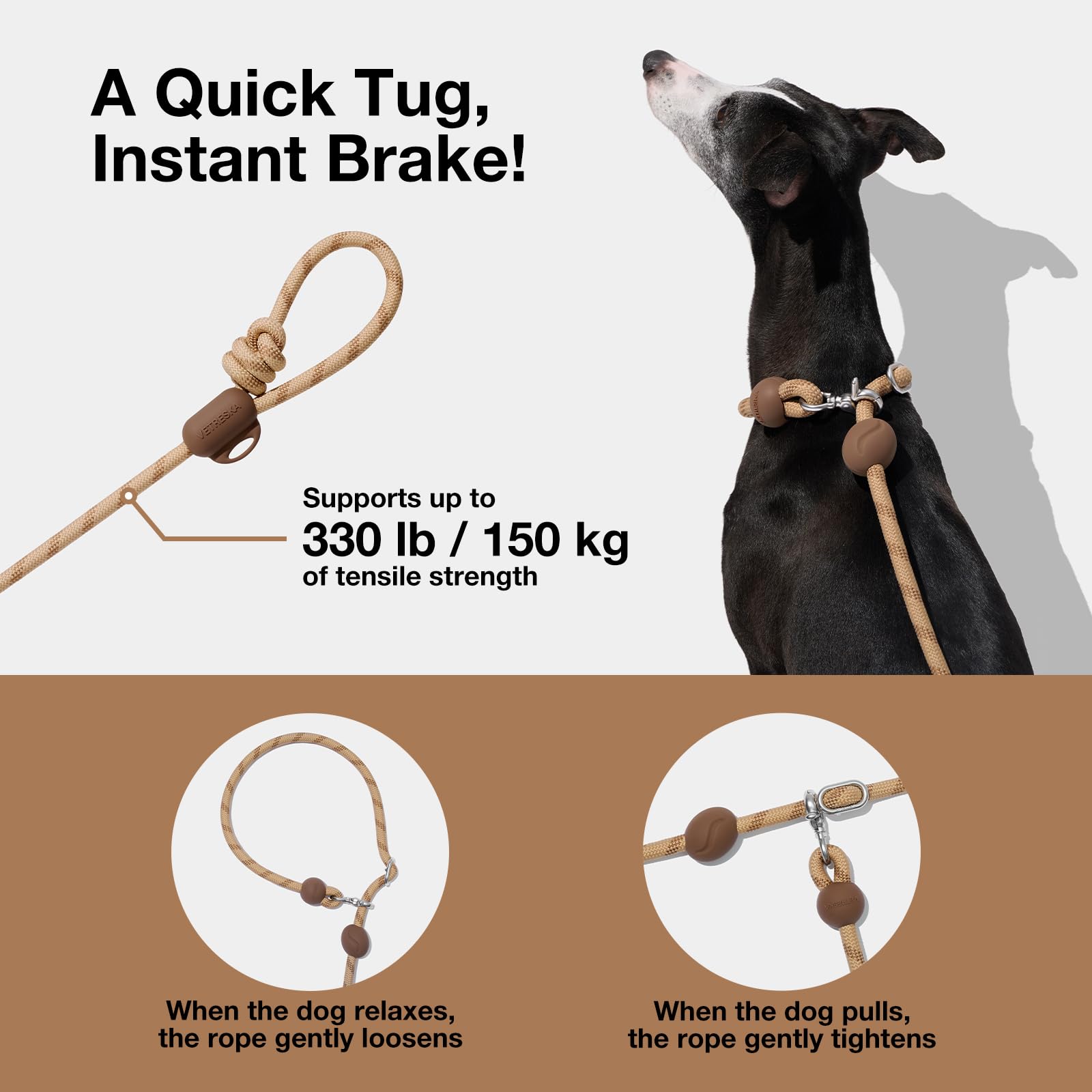 VETRESKA Laisse pour Chien Mains Libres, Laisse réglable 2,4 m pour Chiens Moyens à Grands, Bandoulière Taille (café)