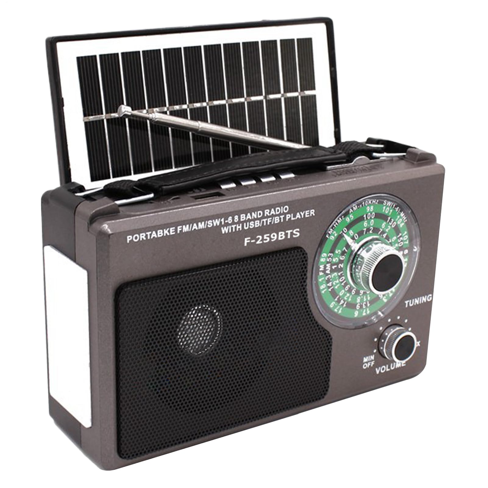 Radio portátil triple banda con carga solar y USB para emergencias 8