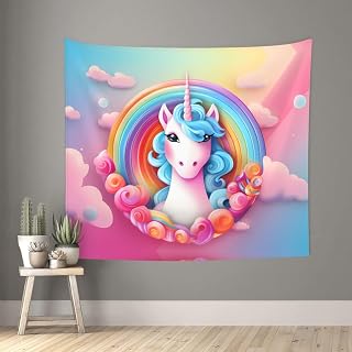 WZYCWB Rainbow Unicorn Printed wall tapestry 60x51 inches Living room bedroom decoration background cloth