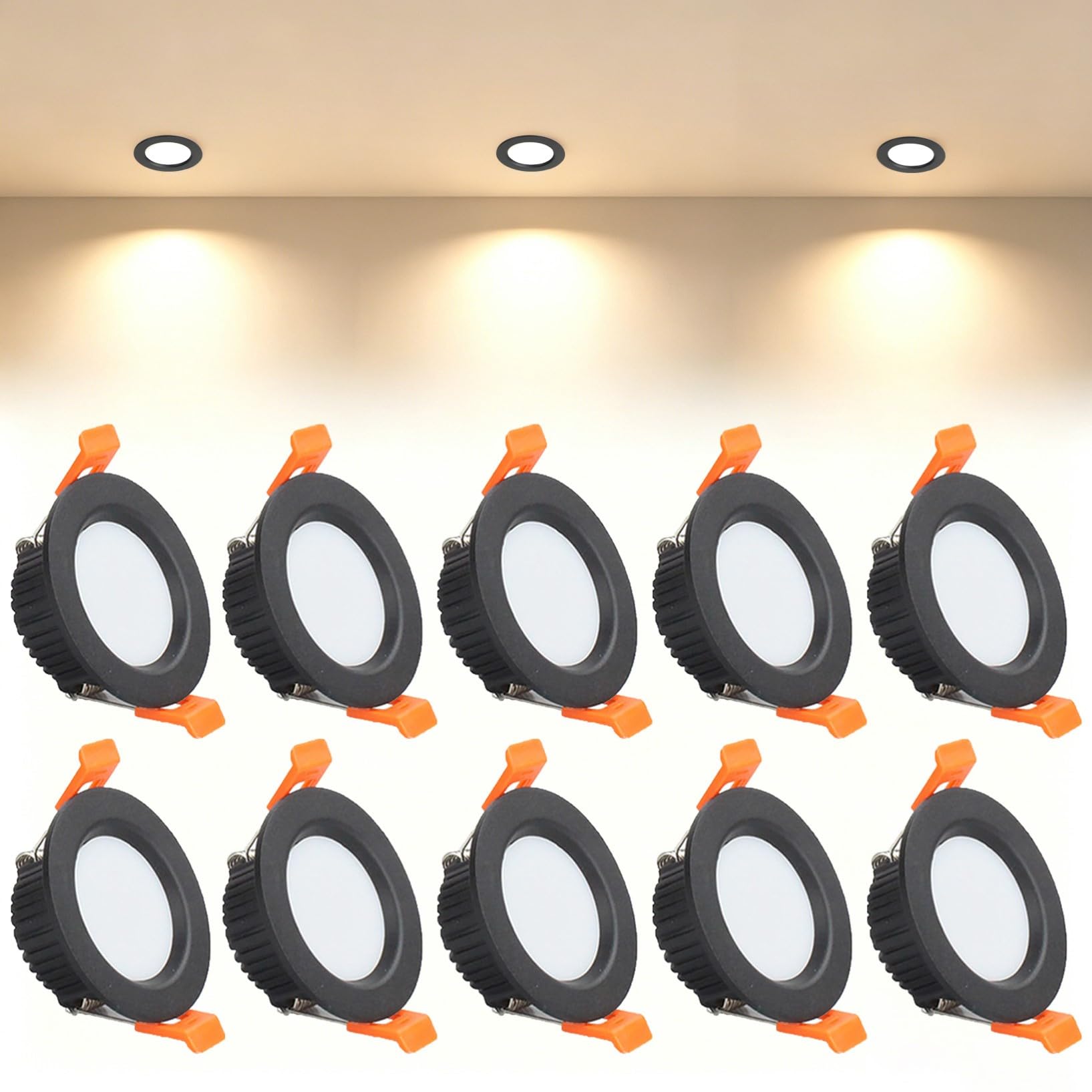VOGHMOLD 3W Ultra Slim LED Downlight Recessed Ceiling Light 2 inch, 3000K Spot Lights Black Aluminum Trim, Cut Φ50-55mm, AC110-240V Panel Lighting for Office Hallway Closet, 10 Pack