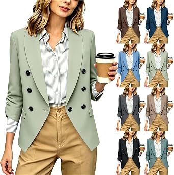 Women's Solid Blazer Long Sleeve Lightweight Slim Fit