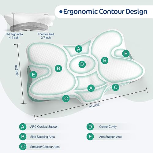 Miniatura 3 de Almohada cervical ergonómica para aliviar el dolor de cuello y hombros, almohada de contorno de espuma viscoelástica con doble altura, funda de