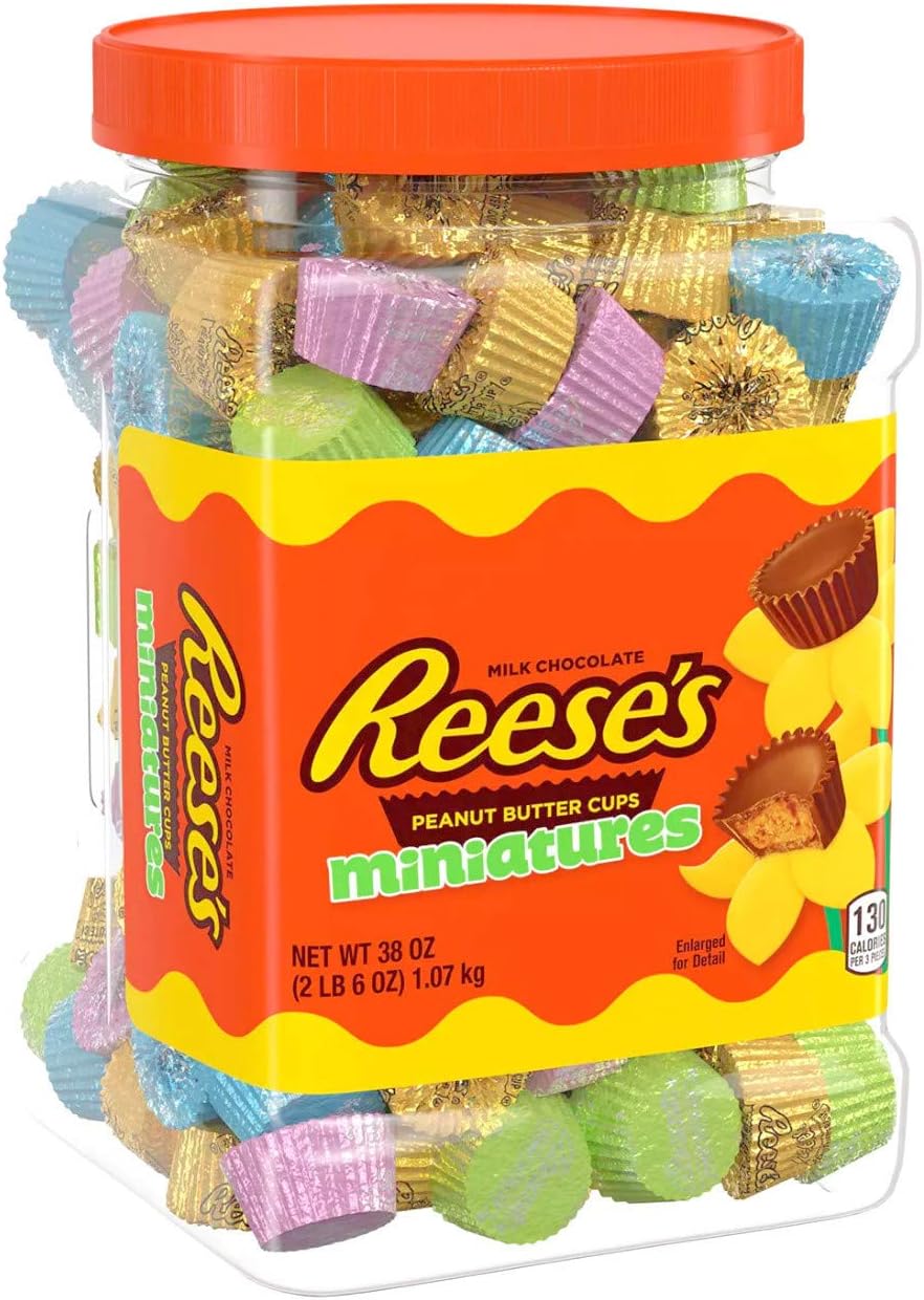 Reese'sMiniatures Milk Chocolate Peanut Butter Cups Candy, Easter Container (38 Oz.), 38 Oz