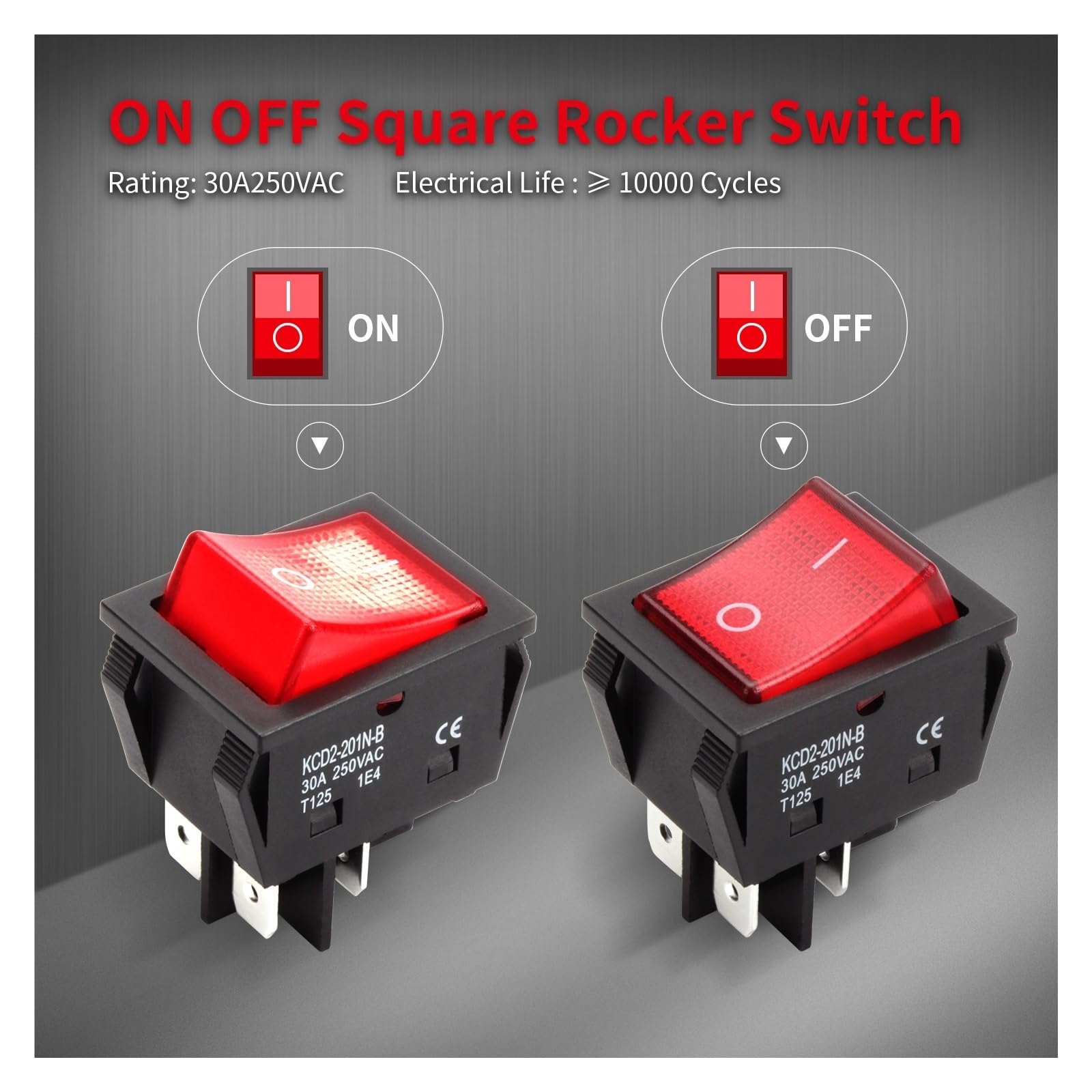 5 Sztuk 30A 250V Heavy Duty KCD4 Przełącznik Kołyskowy ON Off DPST 4-pin Z Czerwonym Światłem 220V Dwupozycyjny T125
