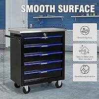 Vista 3 de 5-Drawer Rolling Tool Chest with Stainless Steel Countertop,Tool Chest with Secure Locking System,Mobile Storage Tool Cabinet with 360°Wheels and