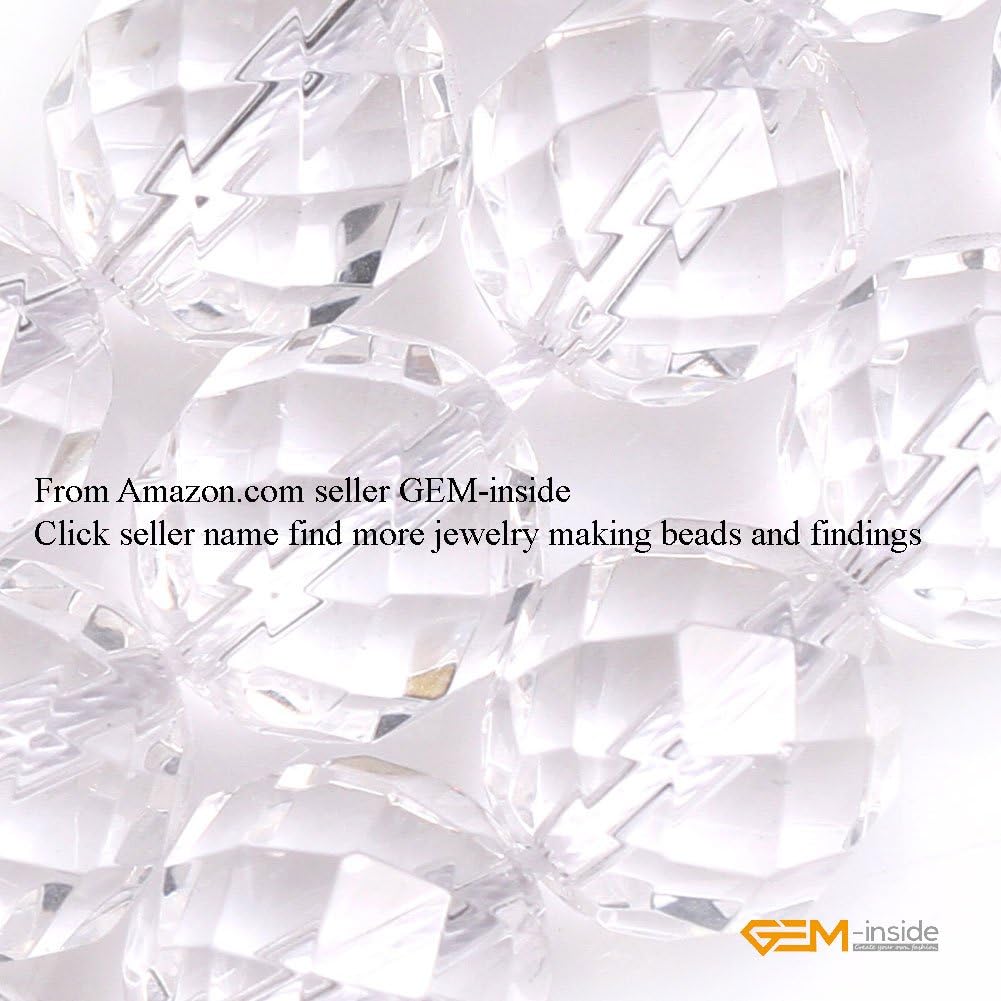 GEM-Inside Natural 12mm Clear White Quartz Gemstone Loose Beads Round Faceted AAA Grade Crystal Energy Stone Power for Jewelry Making 15"