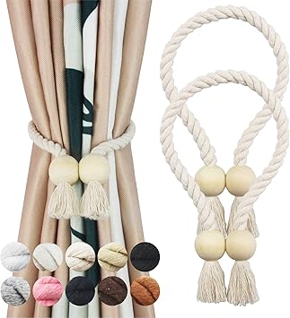 Amazon.com: Porlau 2 Pack Beige Magnetic Curtain Tiebacks Cotton Hand ...