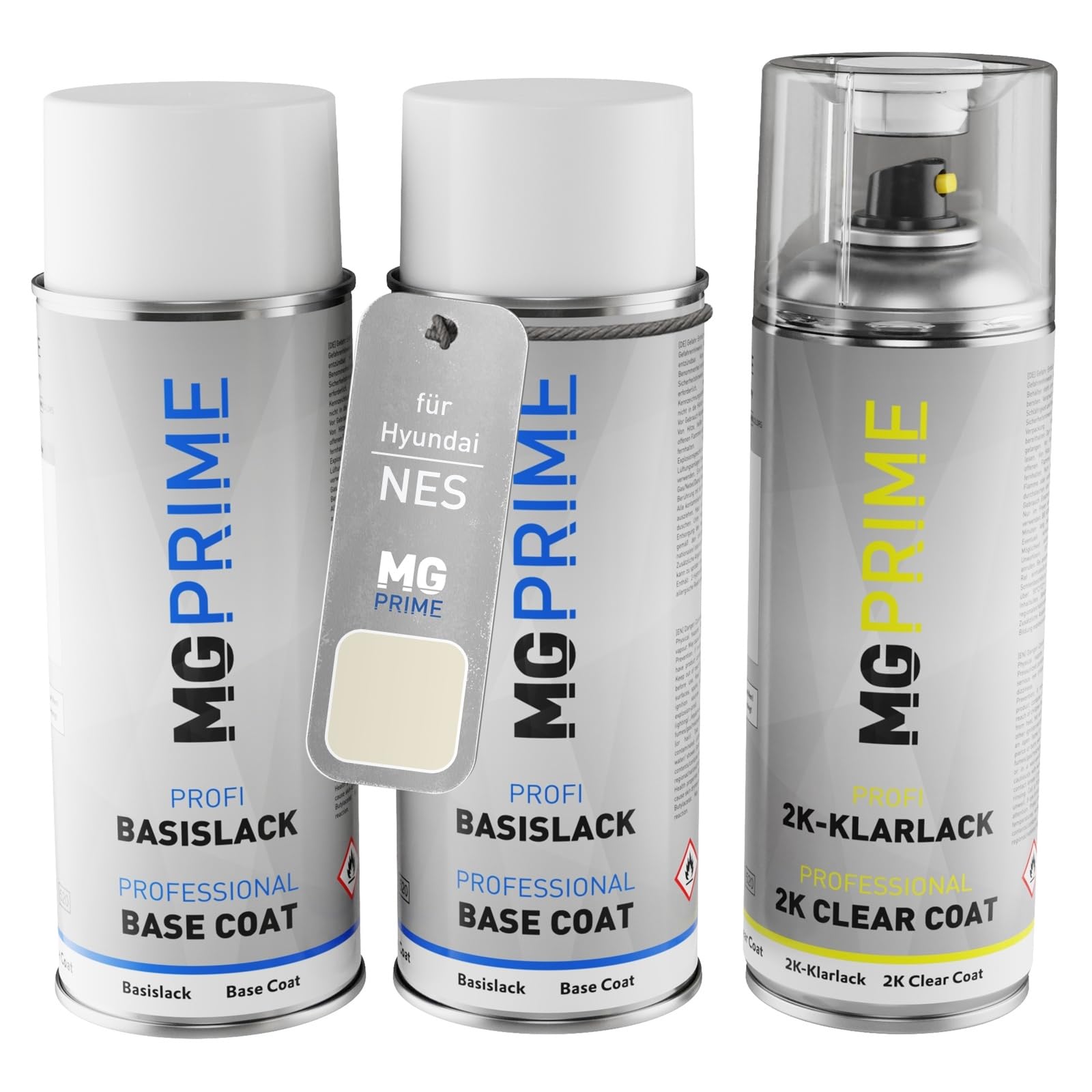 MG PRIME Vernice per auto Bombolette per Hyundai NES Unbleached Ivory +2K | Kit vernice di fondo + base + trasparente 2K, bombolette spray 400ml