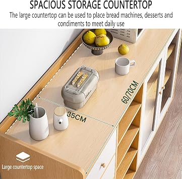 Farmhouse Sideboard Buffet Cabinet, Kitchen Storage Cabinet with Glass Doors and Drawers, Storage Cabinet for Kitchen, Living Room E